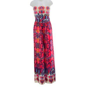 KARLIE Women's Paisley Bustier Jumpsuit Coral & Multicolor Polyester Size Large